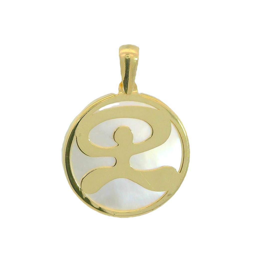 Colgante indalo sobre nacar con cerco 20mm. en oro de 18k