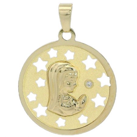 Medalla virgen niña estrellas circonita 20MM. oro 18k