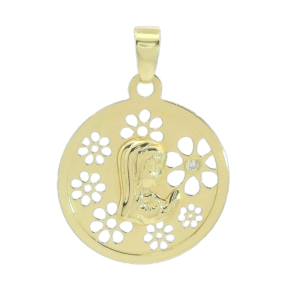 Medalla de la Virgen Niña calada de 20mm.en oro de 18k