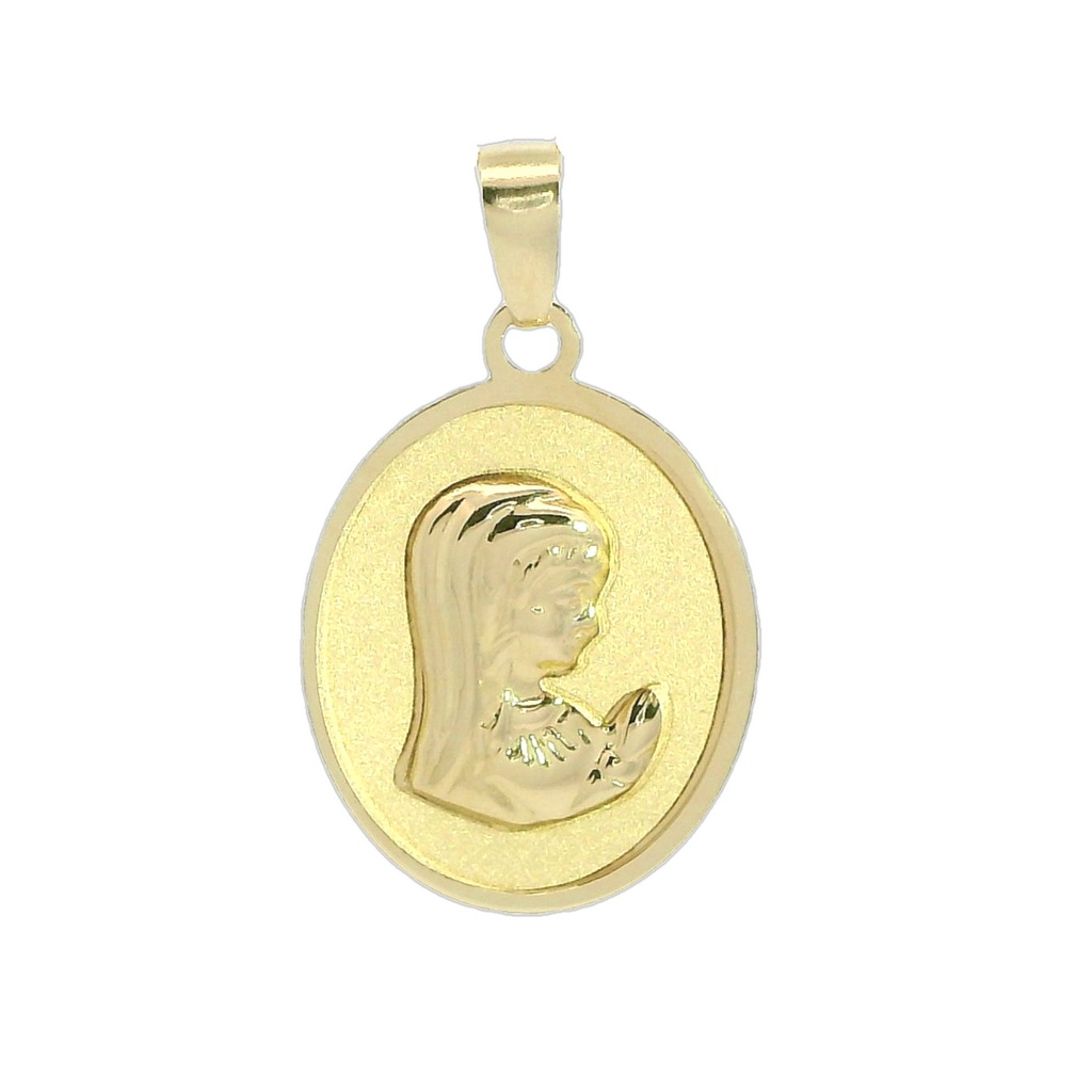 Medalla de la Virgen Niña ovalada satinada de 20mm. oro de 18k