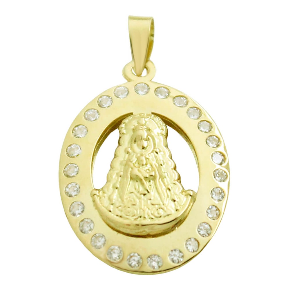 Medalla virgen del rocío con circonitas 20x10MM. oro 18k
