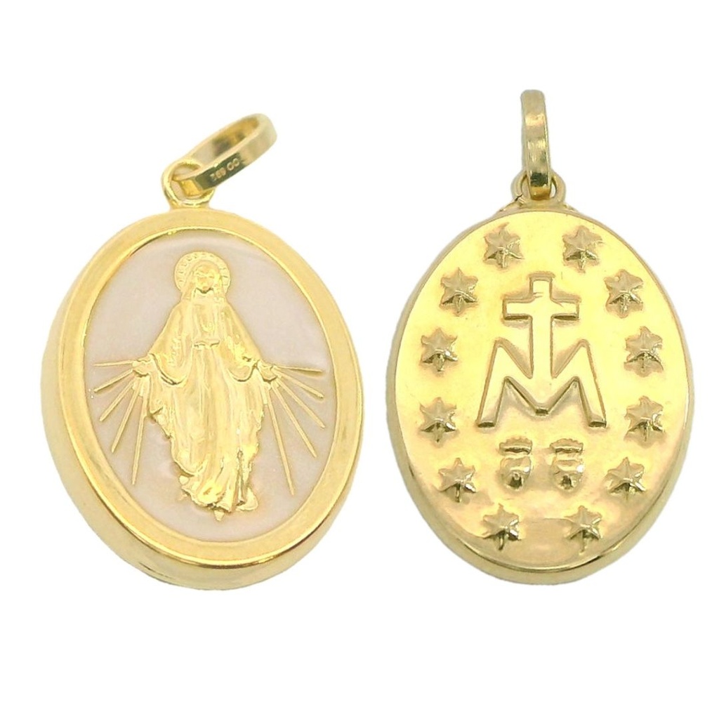 Medalla virgen la milagrosa nácar 21MM. oro 18k