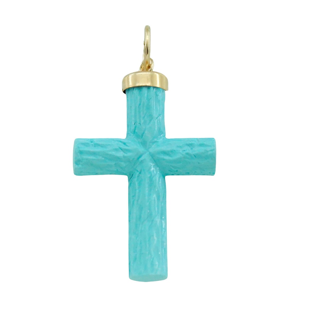 Colgante cruz color turquesa 22x14MM. oro 18k