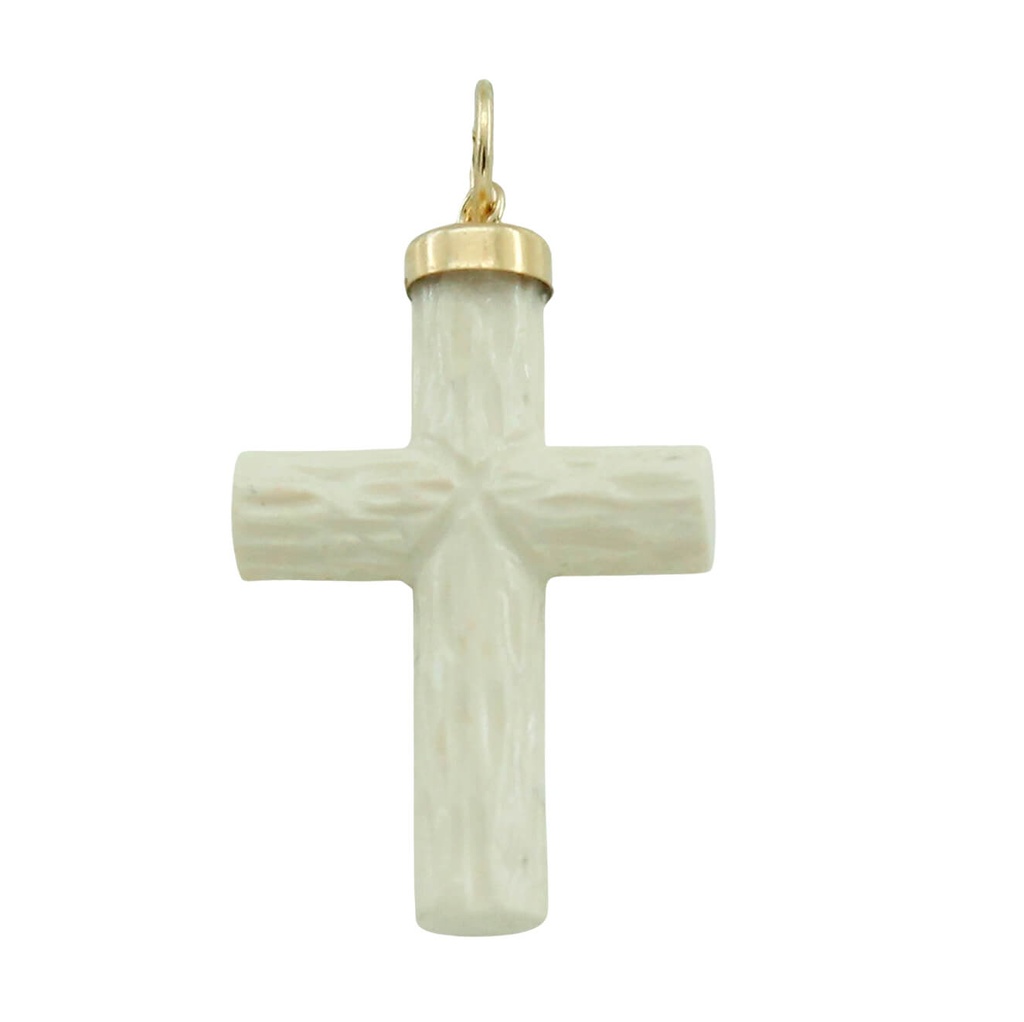 Colgante cruz de 22x14mm. color marfil en oro de 18k