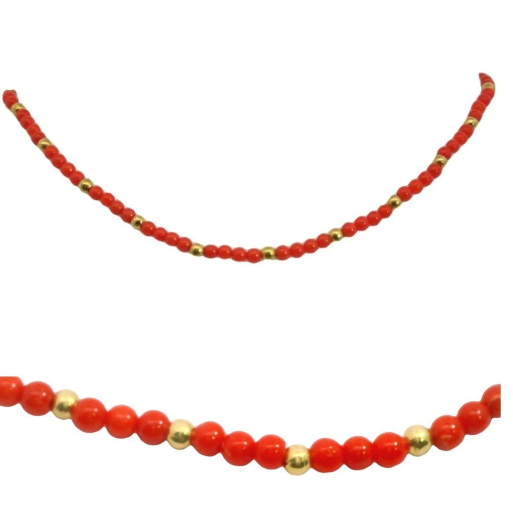 Gargantilla bolas oro y de coral de 2.5mm. en oro amarillo de 18k