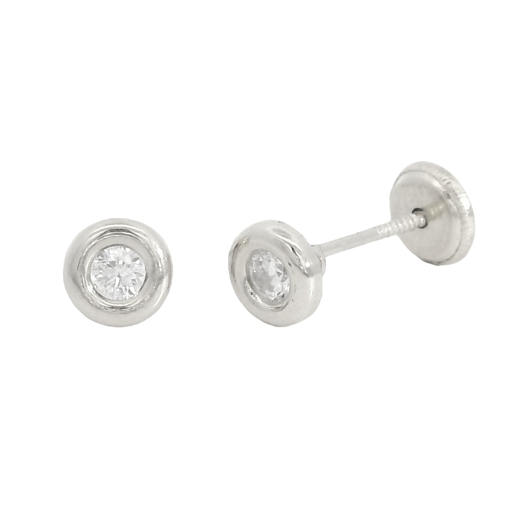Pendientes chaton con circonita de 2.5mm.en oro blanco 18k