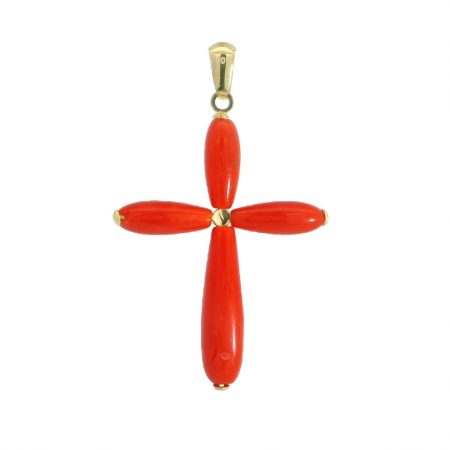 Colgante cruz de coral fino 27x21MM. oro 18k