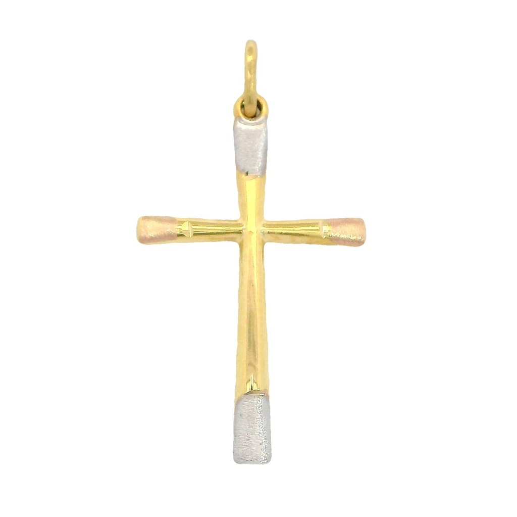 Colgante cruz tricolor sin cristo de 29x17mm. oro 18k