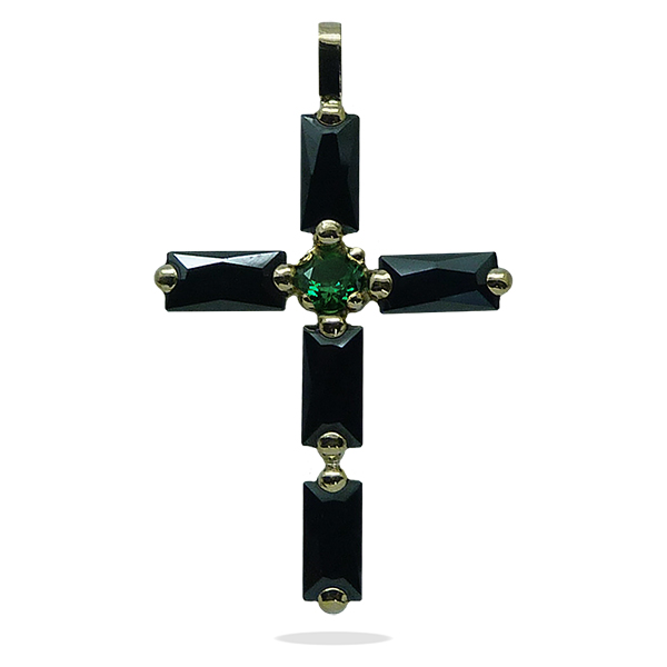 Colgante cruz circonitas negras 30x18MM. oro blanco 18k