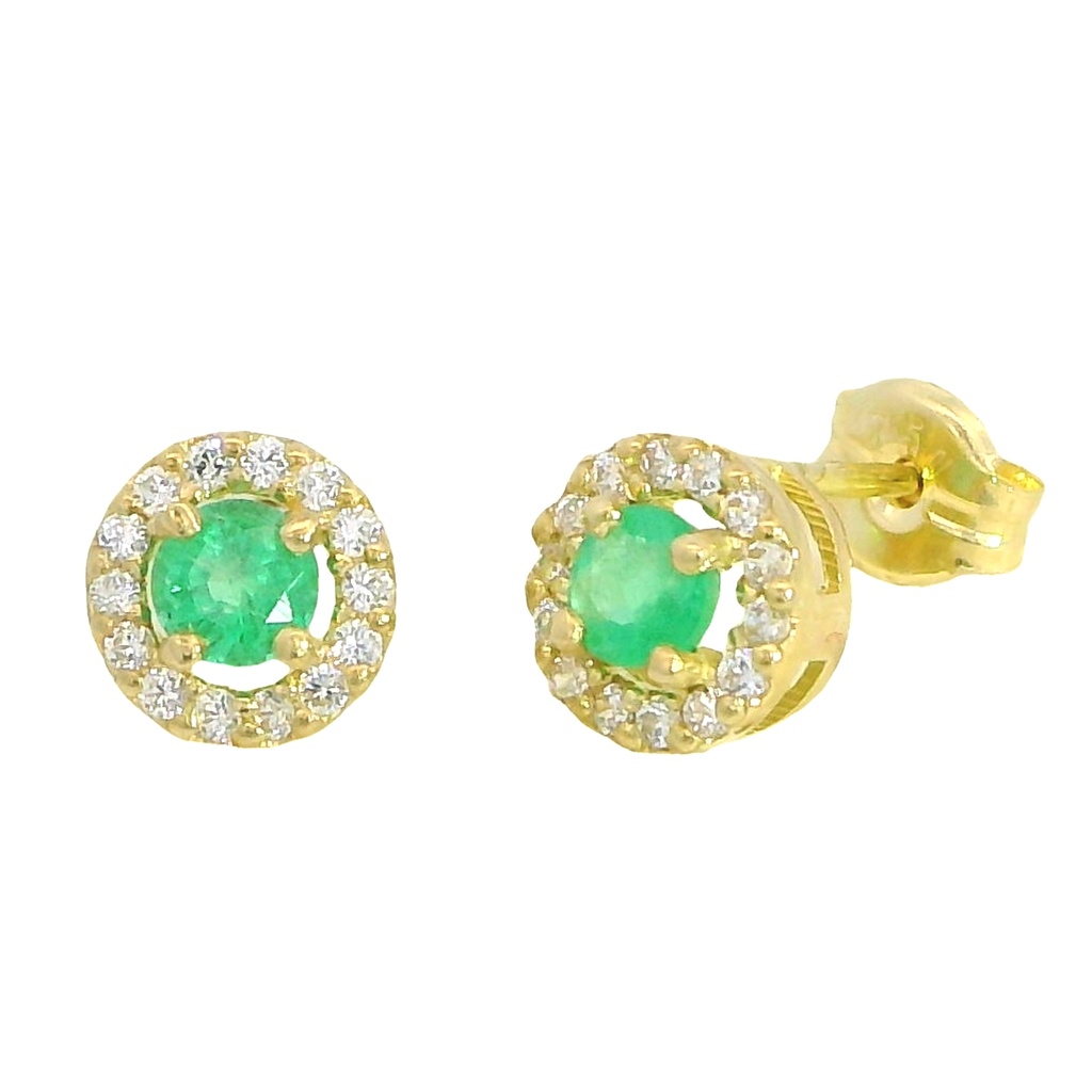 Pendientes esmeralda y cuajo de circonitas en oro de 18k