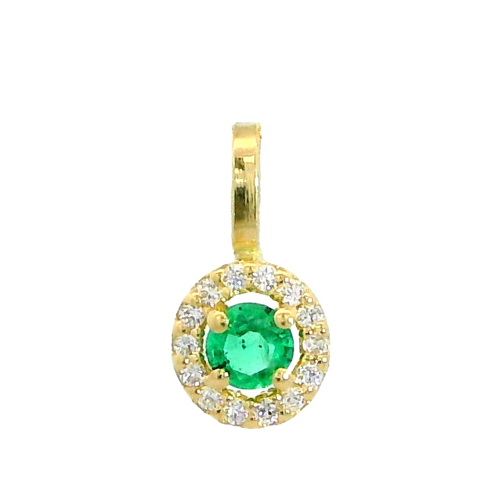 Colgante de 5mm. esmeralda de 3mm. y circonitas en oro de 18k