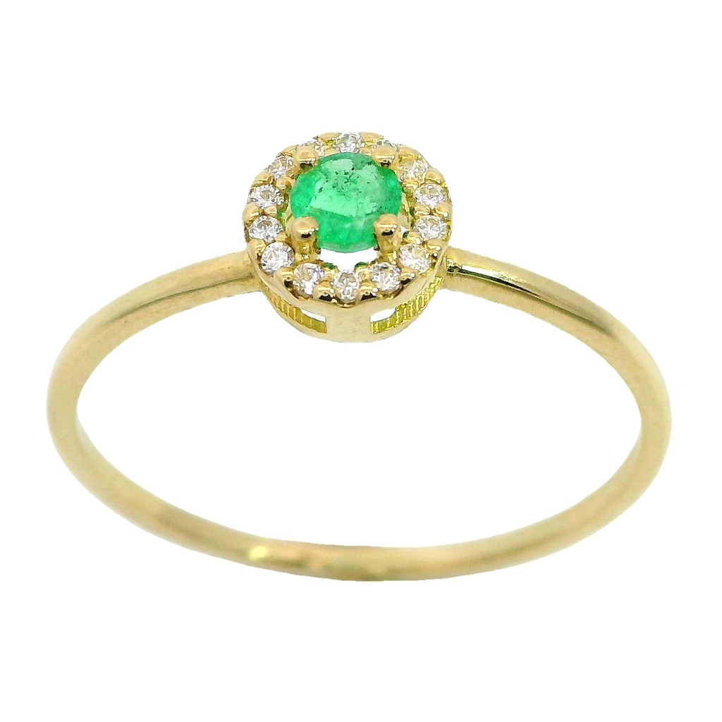 Anillo con esmeralda y circonitas oro 18k