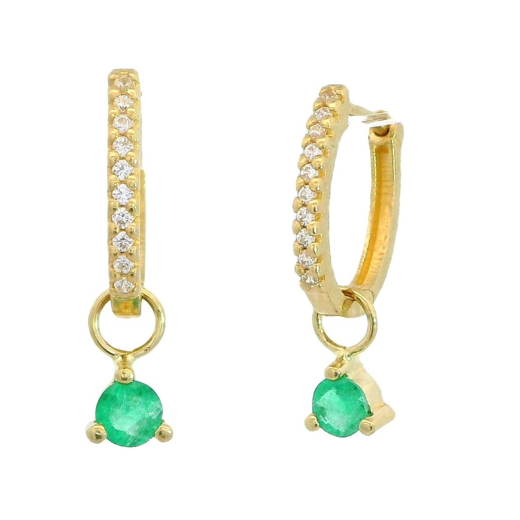 Pendientes aro con circonitas y esmeralda en oro de 18k
