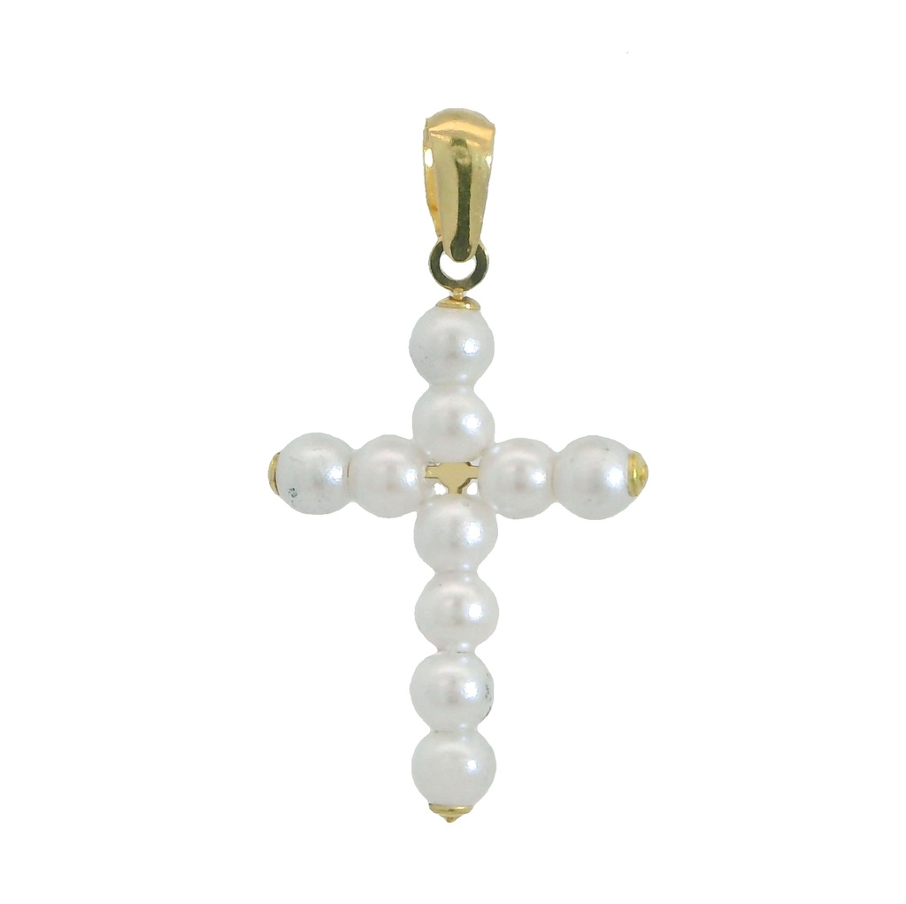 Colgante cruz "PEARL SHELL" 20x14MM. oro 18k