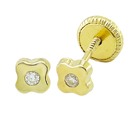 Pendiente flor con circonita 3mm. oro 18k