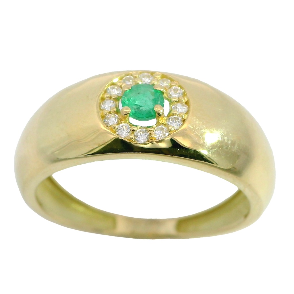 Anillo liso con esmeralda y circonitas oro 18k