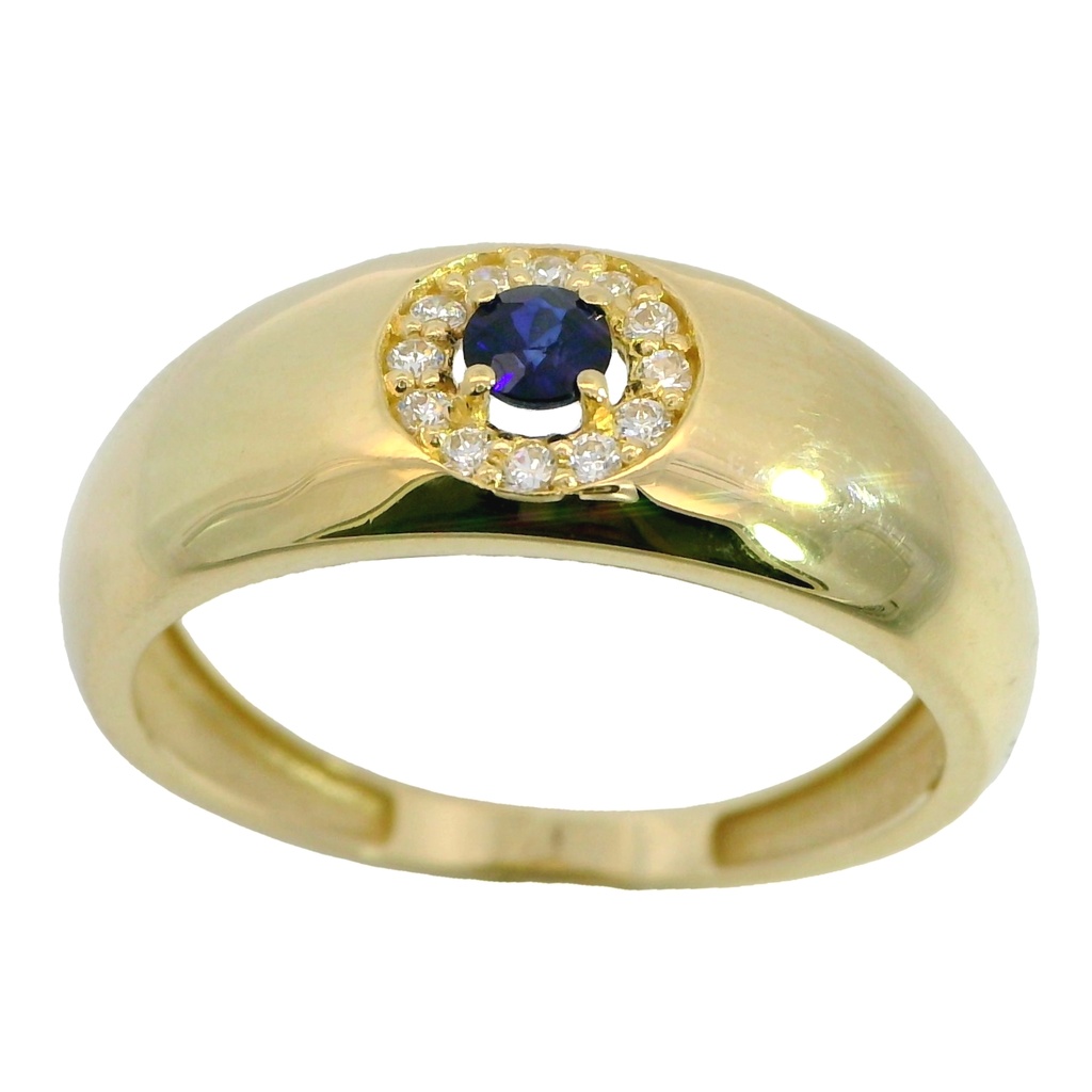 Anillo zafiro con circonitas 4 garras oro 18k