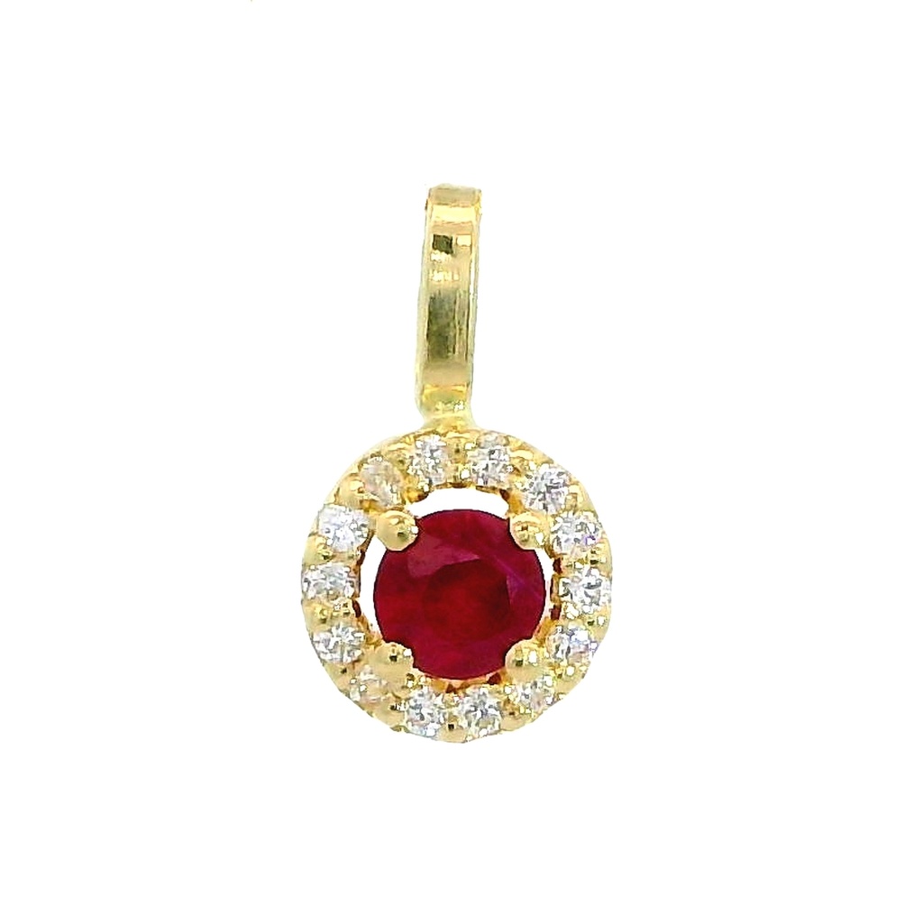 Colgante de 5mm. con rubi 3mm. y circonitas en oro de 18k