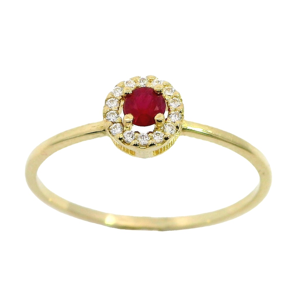 Anillo rubi y circonitas en oro de 18k
