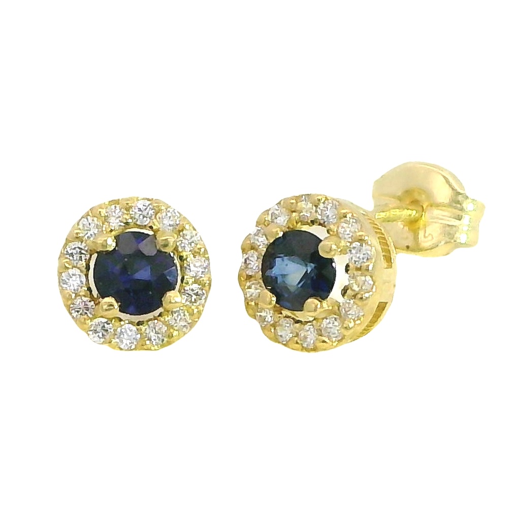 Pendientes zafiro y cuajo de circonitas en oro de 18k