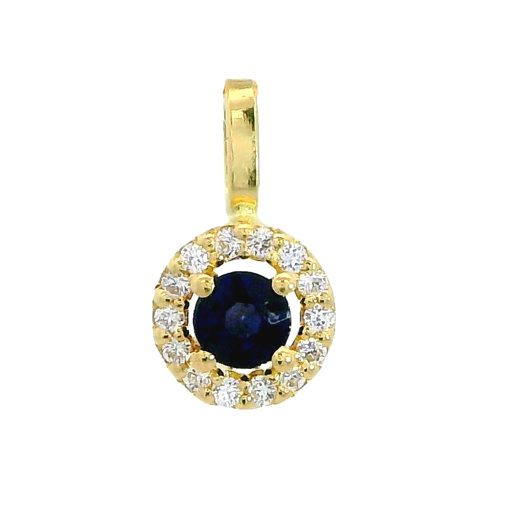 Colgante de 5mm. con zafiro de 3mm. y circonitas en oro de 18k