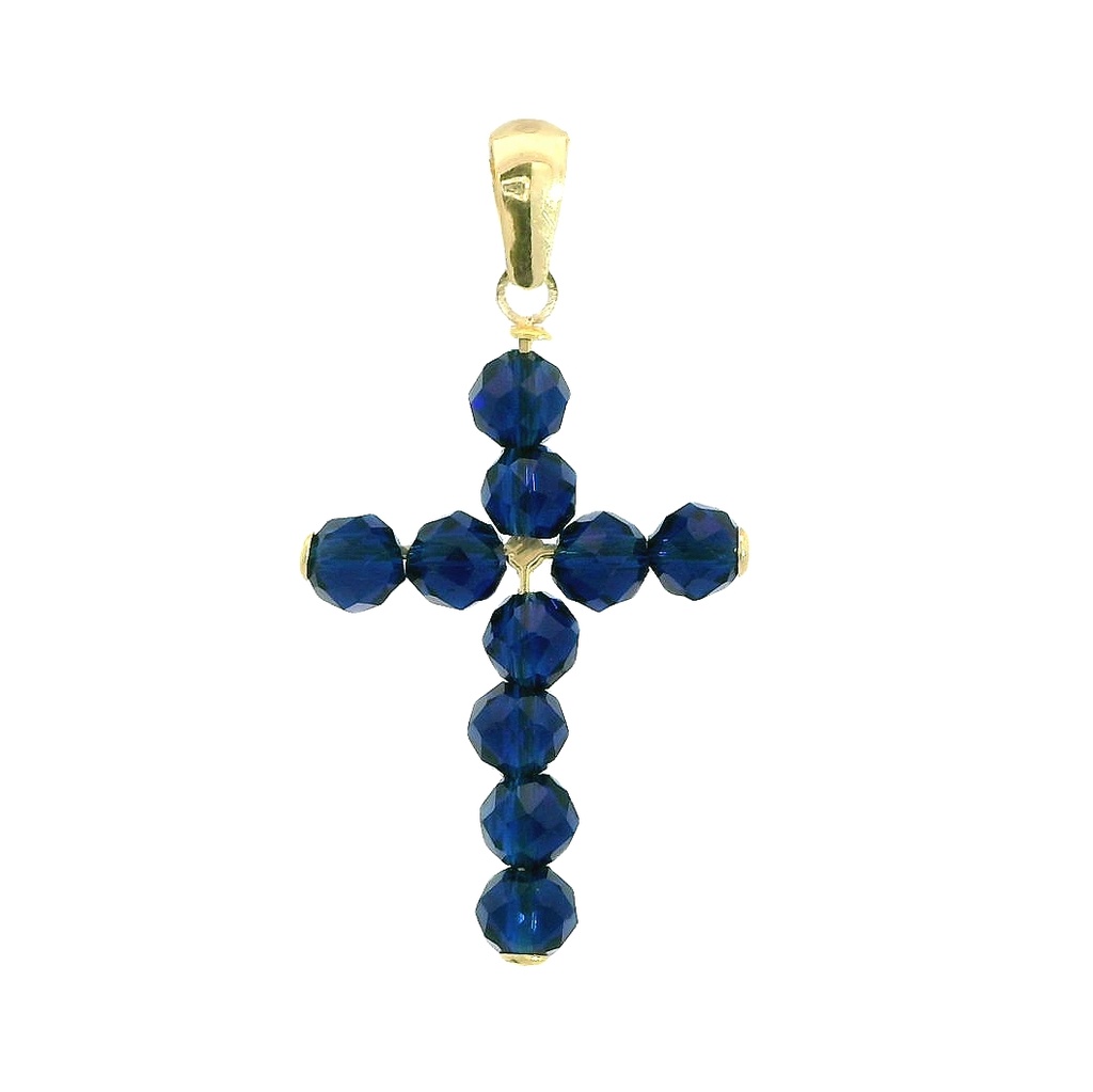 Colgante cruz bolas color zafiro 20x14MM. oro 18k