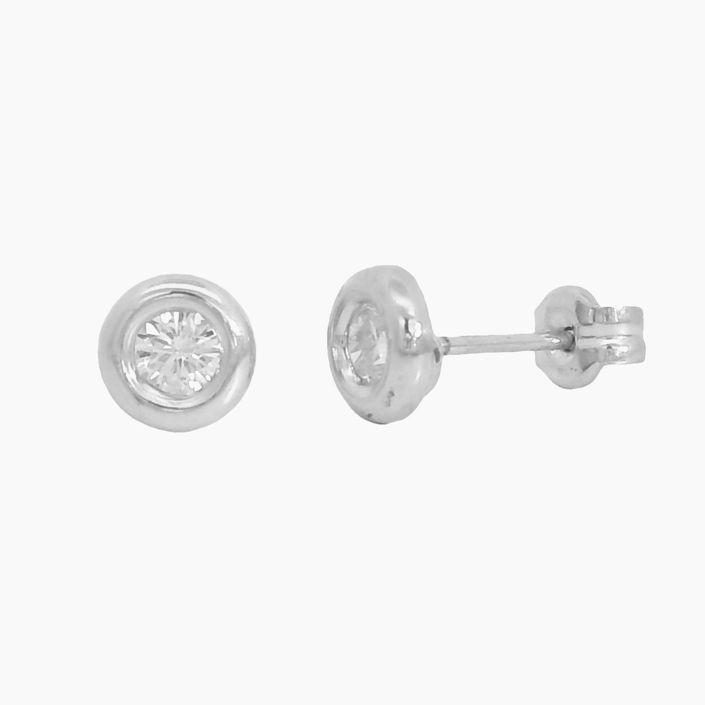 Pendientes chaton de 3mm.con circonita en oro blanco 18k