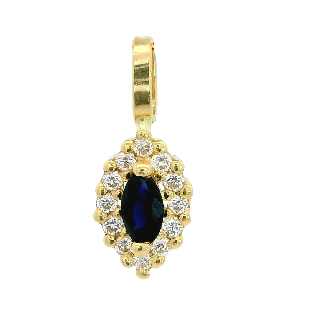 Colgante lanzadera piedra color zafiro circonitas 8x5mm. oro 18k