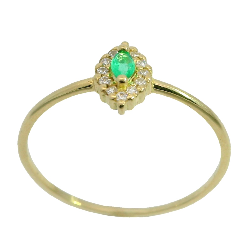 Anillo lanzadera esmeralda y circonitas oro 18k