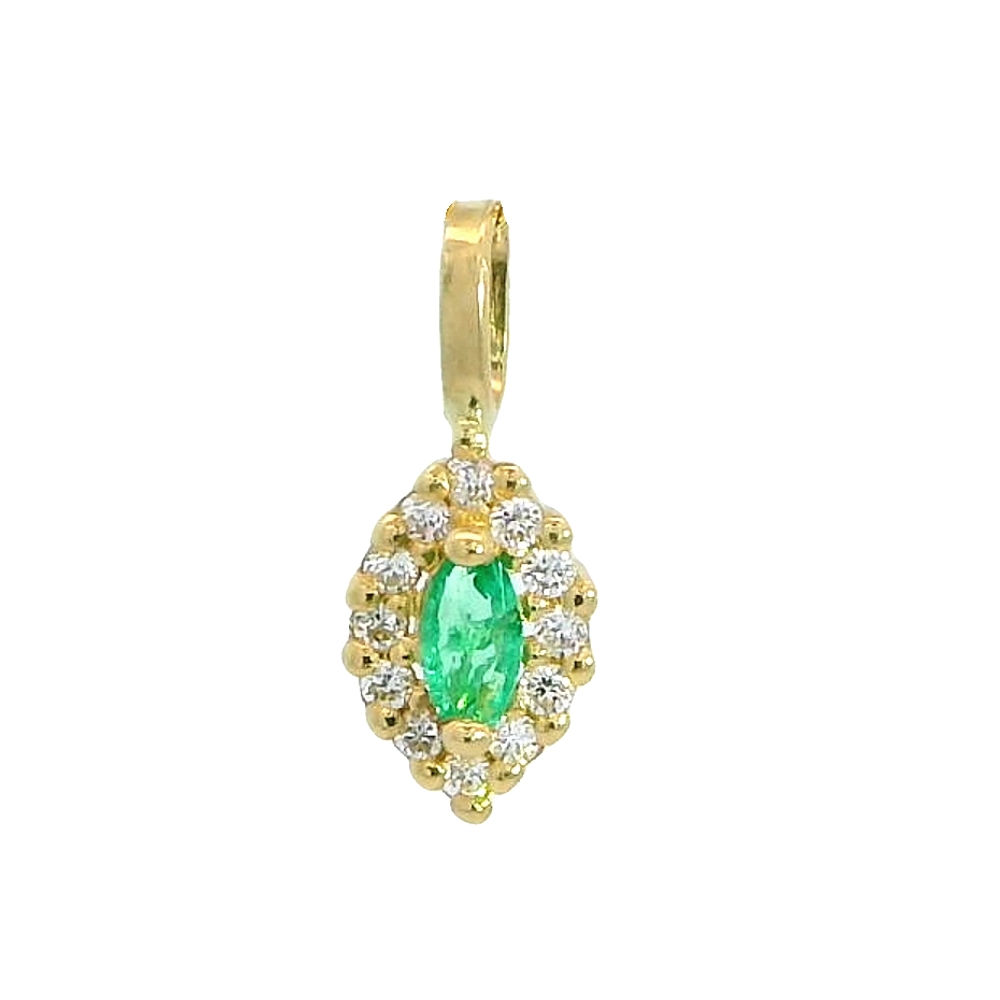 Colgante lanzadera piedra color esmeralda circonitas 8x5mm. oro 18k