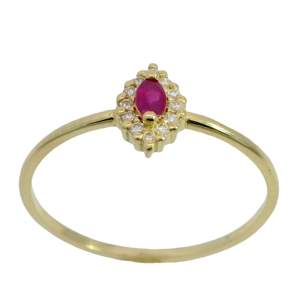 Anillo lanzadera con rubi y circonitas oro 18k