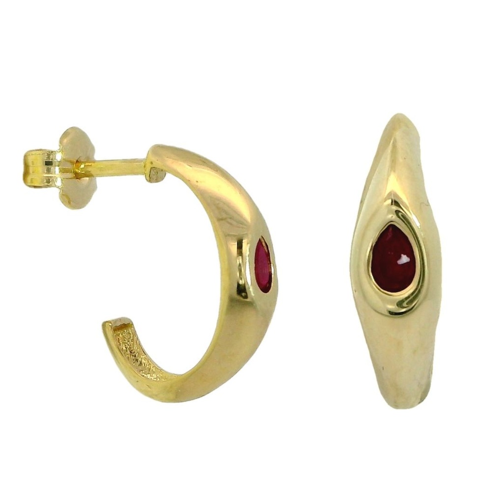 Pendientes aro criolla con rubi en oro de 18k