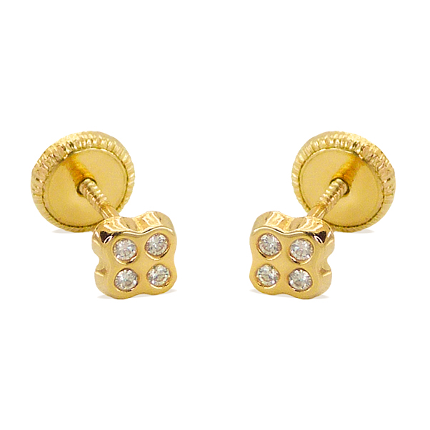 Pendientes trébol 4.5MM. y circonitas oro 18k