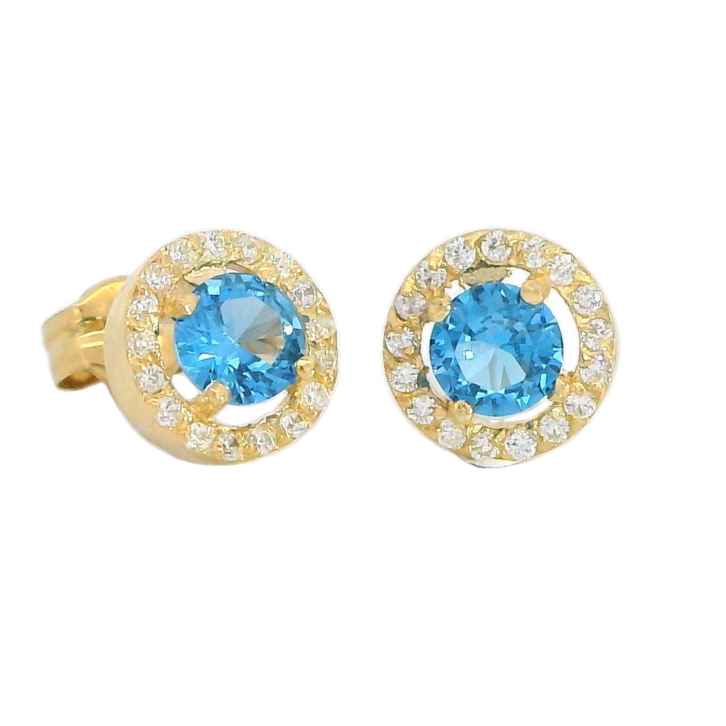 Pendientes circonitas y aguamarina en oro de 18k
