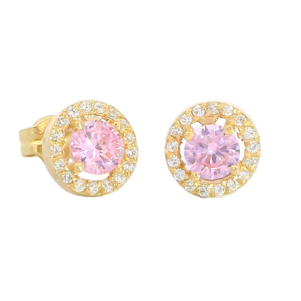 Pendientes piedra rosa y circonitas oro de 18k