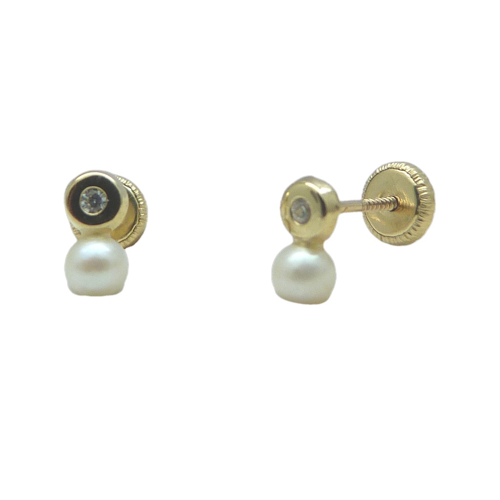 Pendientes chaton circonita y perla oro 18k