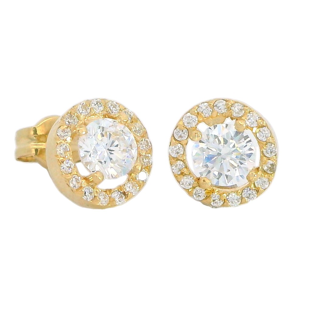 Pendientes orla circonitas piedra central oro de 18k