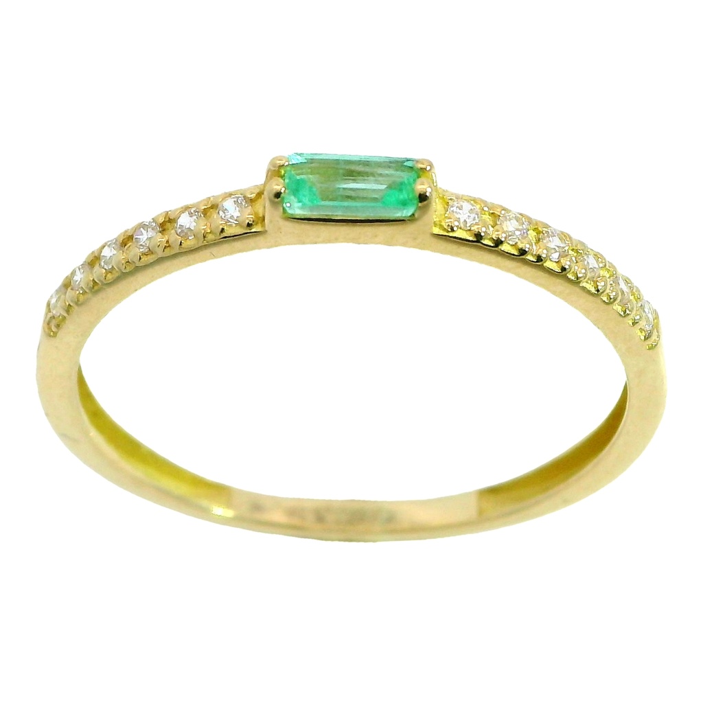 Anillo fino esmeralda y circonitas oro 18k