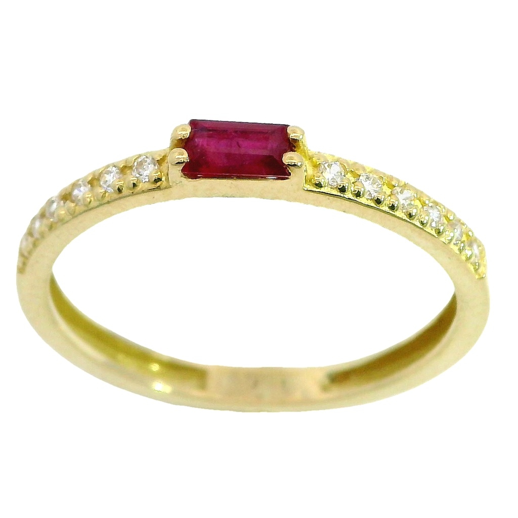 Anillo fino con rubí y circonitas oro 18k