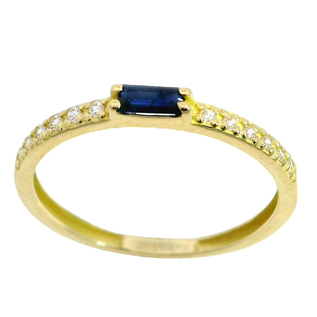 Anillo fino con zafiro y circonitas oro 18k