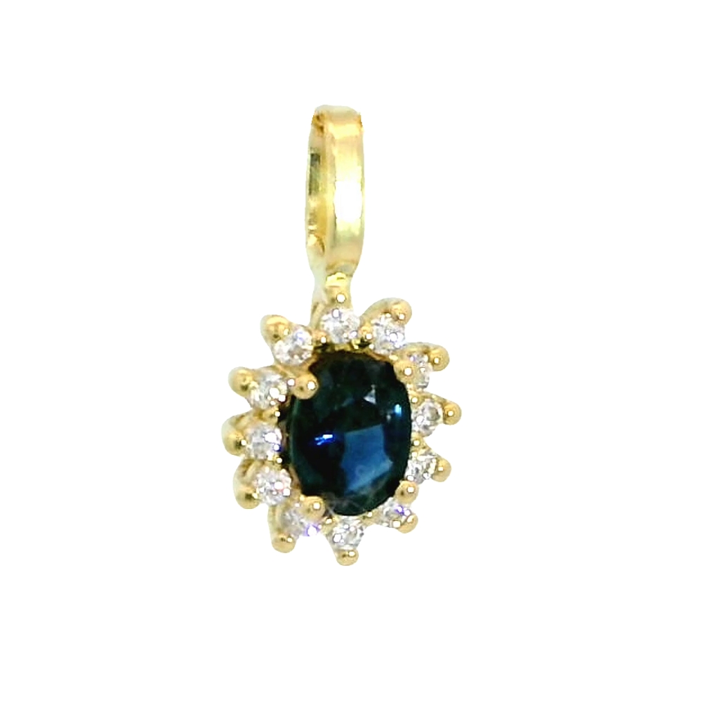 Colgante roseton zafiro de 4x3mm. y circonitas en oro de 18k