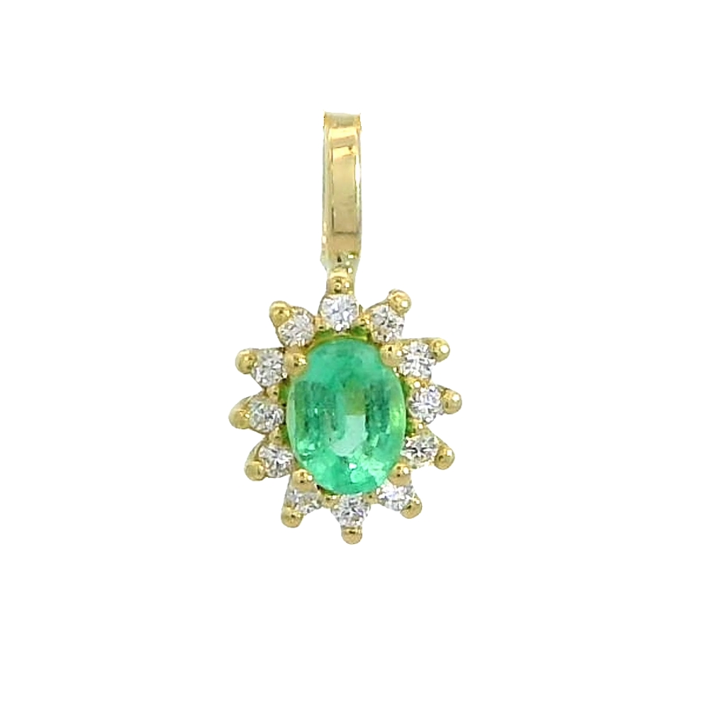 Colgante roseton esmeralda de 4x3mm. circonitas en oro de 18k