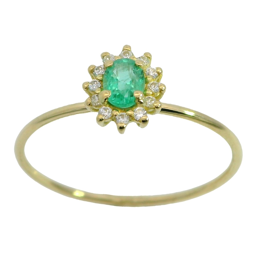 Anillo roseton esmeralda 4x3mm. y circonitas oro amarillo 18k