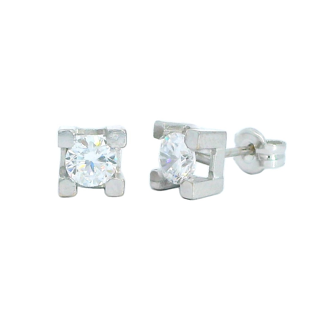 Pendientes circonita 4x4mm. garras oro blanco 18k