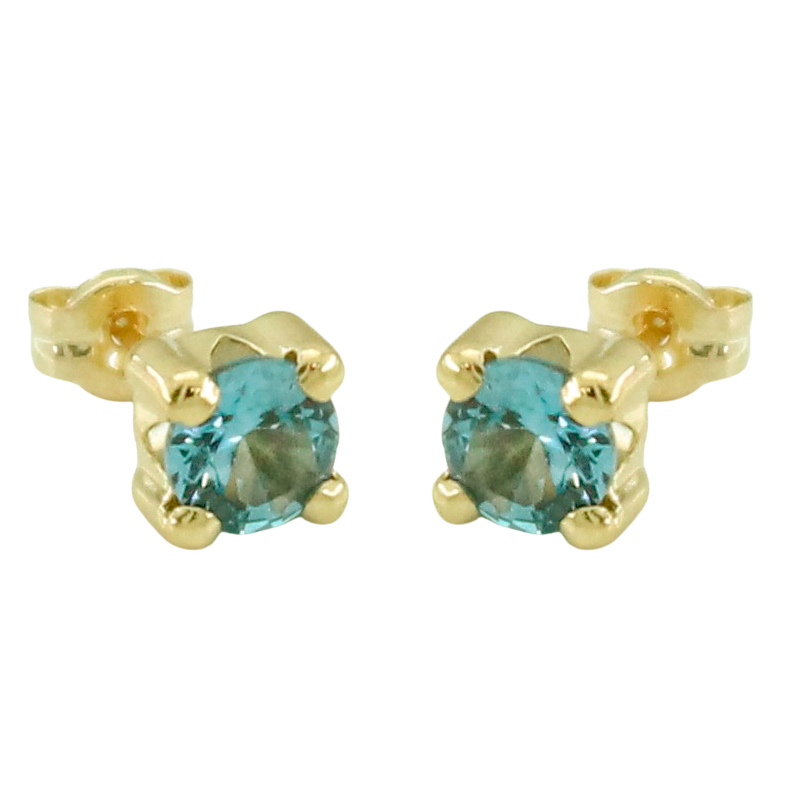 Pendientes piedra color aguamarina 5mm. garras oro 18k