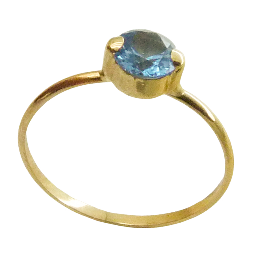 Anillo fino con circonita color aguamarina oro 18k