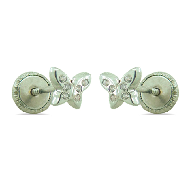 Pendientes mariposa con circonitas en oro blanco de 18k