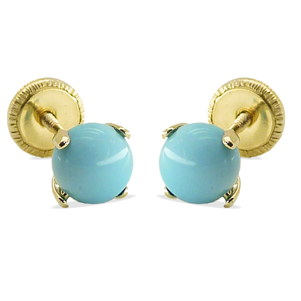 Pendientes con bola color turquesa en oro de 18k