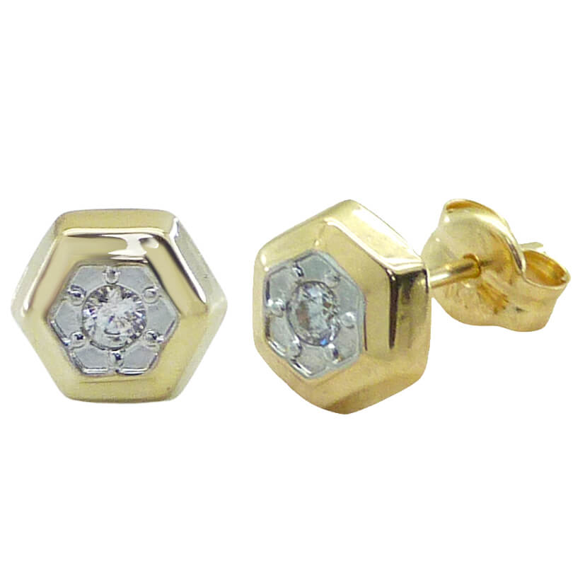 Pendientes hexagono bicolor circonita oro 18k