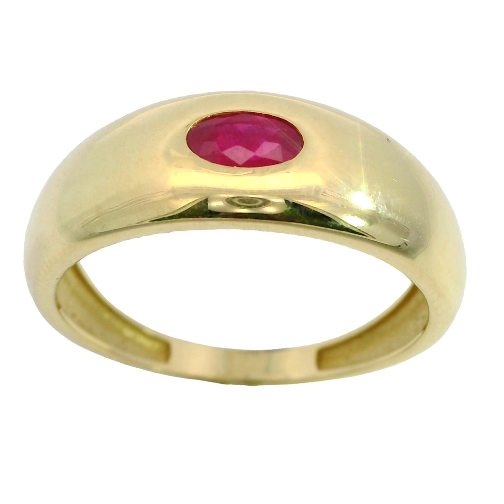 Anillo liso con rubí ovalado y engastado oro 18k